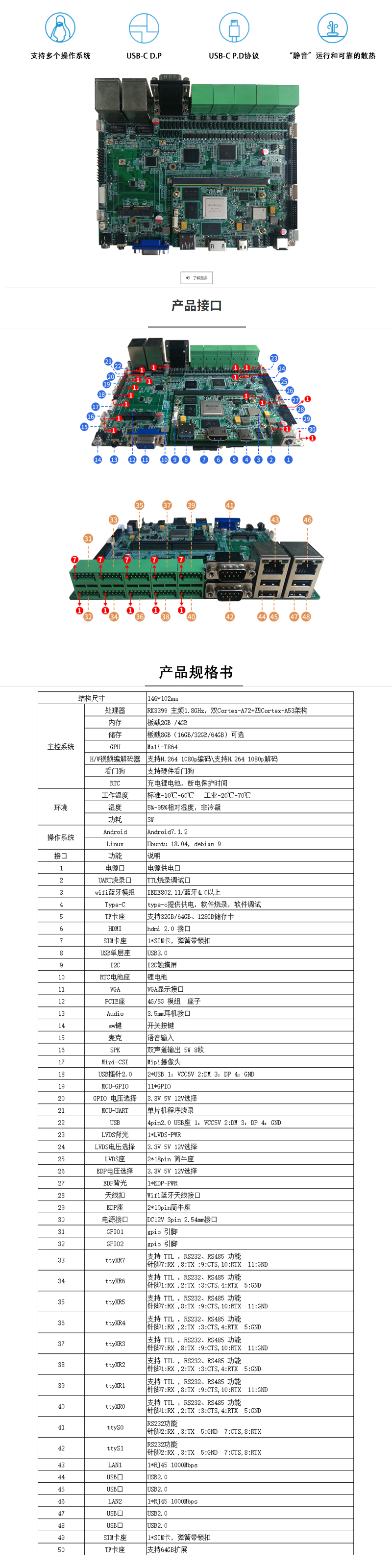 ARM主闆，安卓工控主闆，瑞芯微RK399，RK33-2200